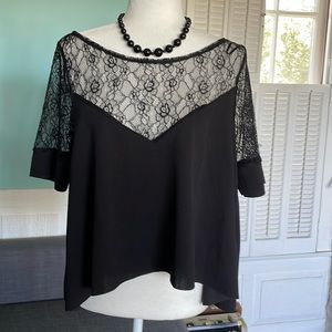 Zara Black W&B Collection Lace Short Sleeve Swing Top Sz L NWT